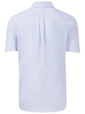 Fynch Hatton Short Sleeve Shirts Fynch Hatton - Oxford Cotton Check Blue Short Sleeve Shirt