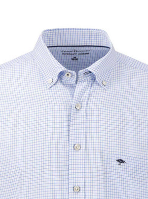Fynch Hatton Short Sleeve Shirts Fynch Hatton - Oxford Cotton Check Blue Short Sleeve Shirt