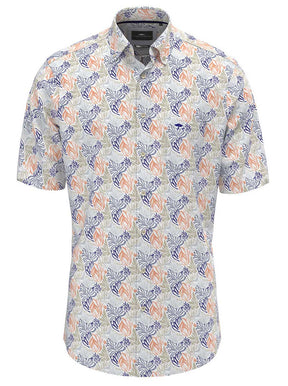 Fynch Hatton Short Sleeve Shirts Fynch Hatton - Premium Cotton Orange Leaf Print Short Sleeve Shirt