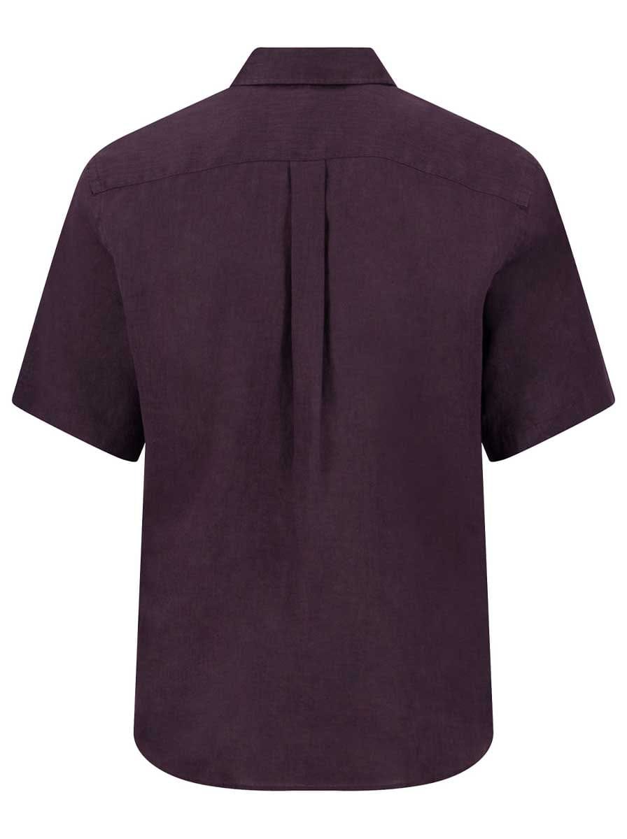 Fynch Hatton Short Sleeve Shirts Fynch Hatton - Premium Linen Aubergine Short Sleeve Shirt