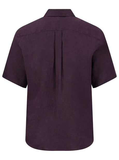 Fynch Hatton Short Sleeve Shirts Fynch Hatton - Premium Linen Aubergine Short Sleeve Shirt