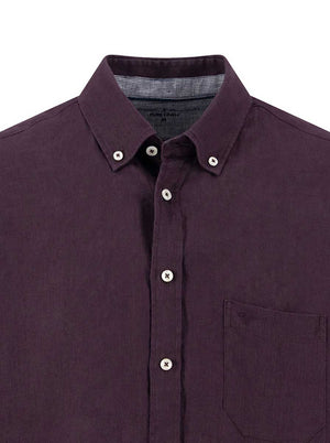 Fynch Hatton Short Sleeve Shirts Fynch Hatton - Premium Linen Aubergine Short Sleeve Shirt