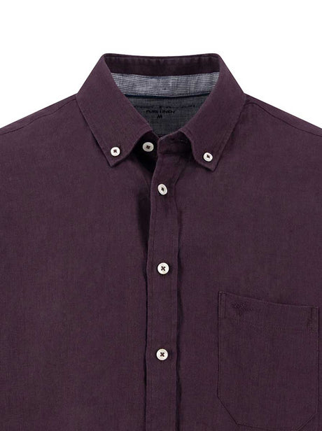 Fynch Hatton Short Sleeve Shirts Fynch Hatton - Premium Linen Aubergine Short Sleeve Shirt