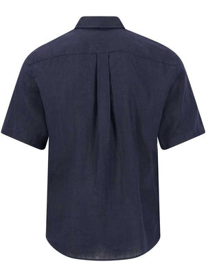 Fynch Hatton Short Sleeve Shirts Fynch Hatton - Premium Linen Navy Short Sleeve Shirt