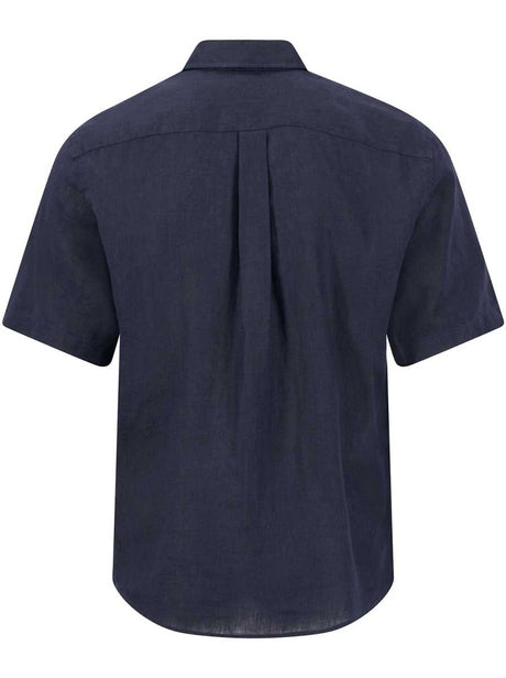 Fynch Hatton Short Sleeve Shirts Fynch Hatton - Premium Linen Navy Short Sleeve Shirt