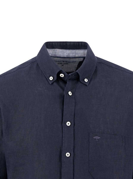 Fynch Hatton Short Sleeve Shirts Fynch Hatton - Premium Linen Navy Short Sleeve Shirt