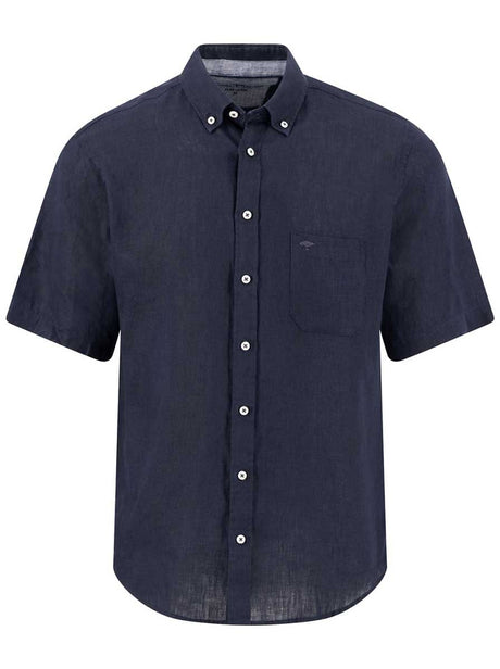 Fynch Hatton Short Sleeve Shirts Fynch Hatton - Premium Linen Navy Short Sleeve Shirt