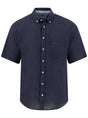 Fynch Hatton Short Sleeve Shirts Fynch Hatton - Premium Linen Navy Short Sleeve Shirt