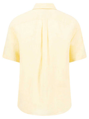 Fynch Hatton Short Sleeve Shirts Fynch Hatton - Premium Linen Pale Yellow Short Sleeve Shirt