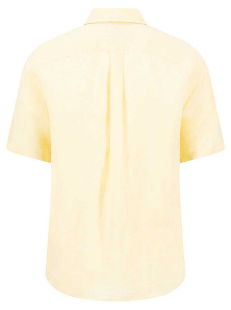 Fynch Hatton Short Sleeve Shirts Fynch Hatton - Premium Linen Pale Yellow Short Sleeve Shirt