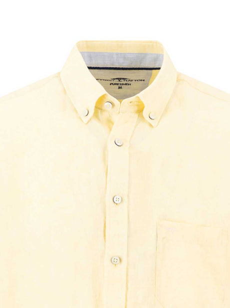 Fynch Hatton Short Sleeve Shirts Fynch Hatton - Premium Linen Pale Yellow Short Sleeve Shirt