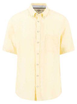 Fynch Hatton Short Sleeve Shirts Fynch Hatton - Premium Linen Pale Yellow Short Sleeve Shirt