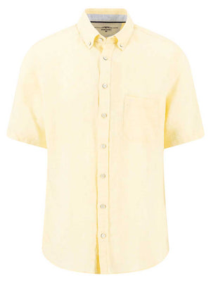 Fynch Hatton Short Sleeve Shirts Fynch Hatton - Premium Linen Pale Yellow Short Sleeve Shirt
