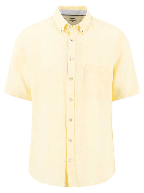 Fynch Hatton Short Sleeve Shirts Fynch Hatton - Premium Linen Pale Yellow Short Sleeve Shirt