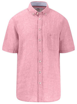 Fynch Hatton Short Sleeve Shirts Fynch Hatton - Premium Linen Pink Short Sleeve Shirt