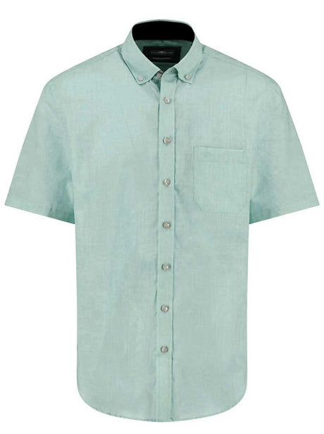 Fynch Hatton Short Sleeve Shirts Fynch Hatton - Textured Cotton Mint Short Sleeve Shirt
