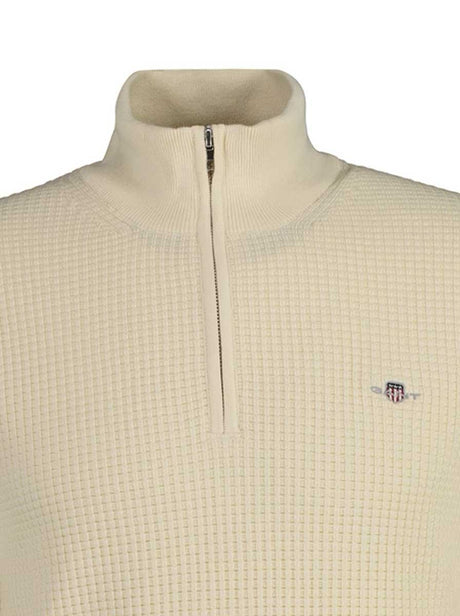 Gant Knitwear & Jumpers Gant - Textured Cotton Half Zip Cream Jumper