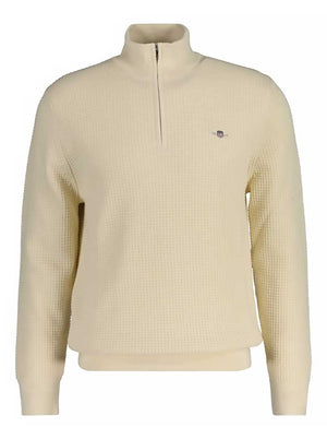 Gant Knitwear & Jumpers Gant - Textured Cotton Half Zip Cream Jumper