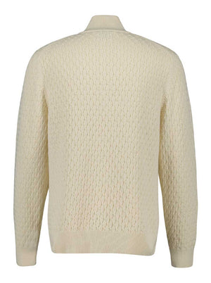 Gant Knitwear & Jumpers Gant - Textured Cotton Half Zip Cream Jumper