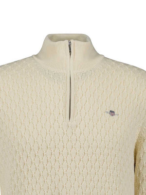 Gant Knitwear & Jumpers Gant - Textured Cotton Half Zip Cream Jumper