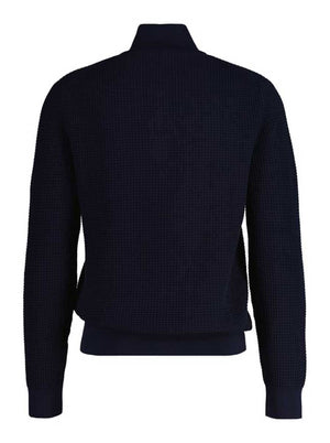 Gant Knitwear & Jumpers Gant - Textured Cotton Half Zip Evening Blue Jumper