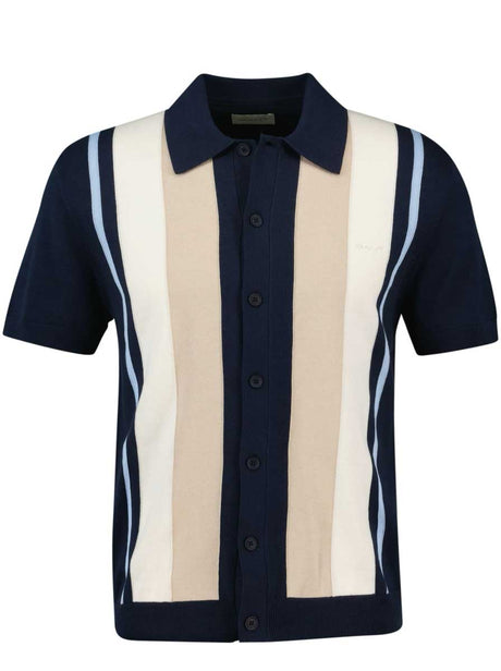 Gant Polo & T-Shirts Gant - Bar Stripped Navy Full Button Polo Shirt