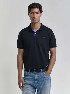 Gant Polo & T-Shirts Gant - Pique Black Polo Shirt w/ Contrast Collar Detail