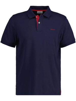 Gant Polo & T-Shirts Gant - Pique Navy Polo Shirt w/ Contrast Collar Detail