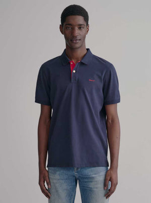 Gant Polo & T-Shirts Gant - Pique Navy Polo Shirt w/ Contrast Collar Detail