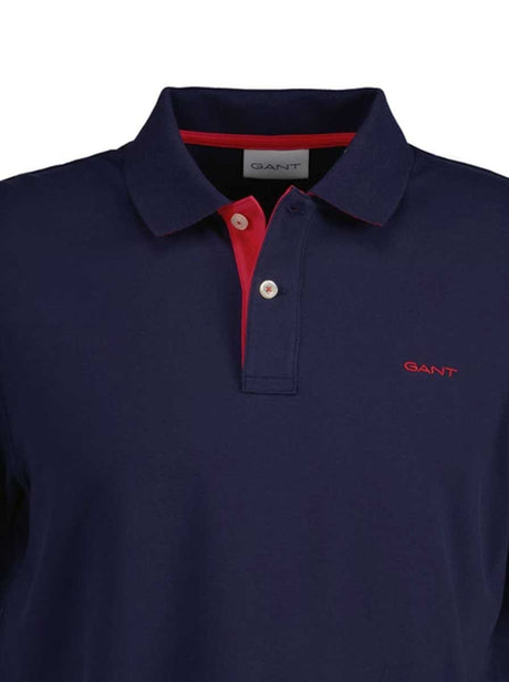 Gant Polo & T-Shirts Gant - Pique Navy Polo Shirt w/ Contrast Collar Detail