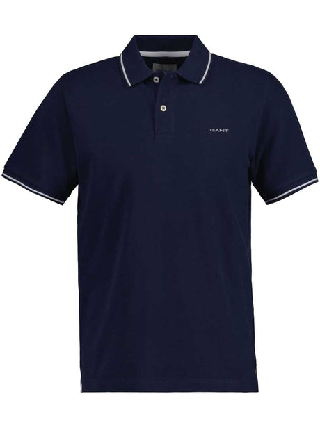 Gant Polo & T-Shirts Gant - Pique Navy Polo Shirt w/ Contrast Collar Tipping Detail