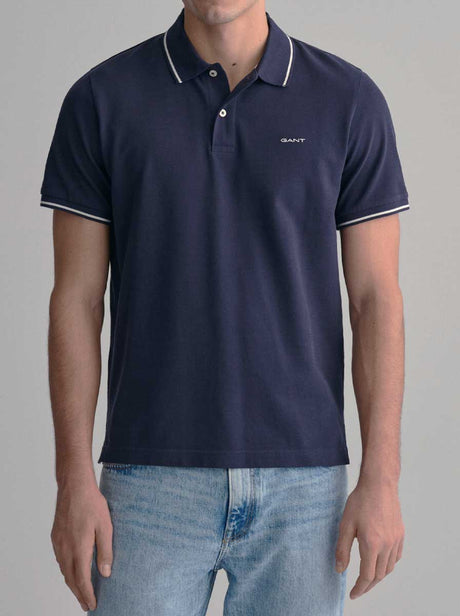 Gant Polo & T-Shirts Gant - Pique Navy Polo Shirt w/ Contrast Collar Tipping Detail