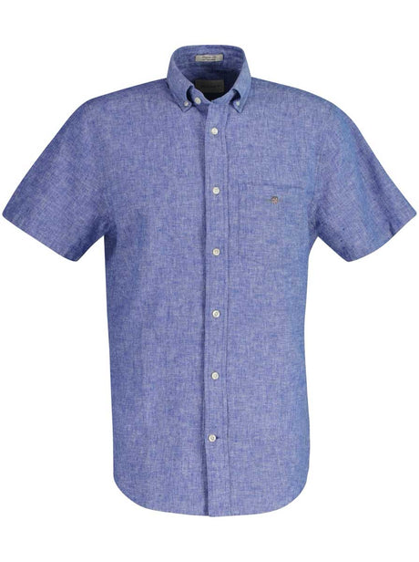 Gant Shirts Gant - Cotton/Linen Blue Short Sleeve Shirt