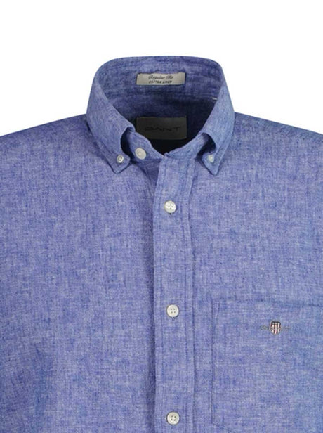 Gant Shirts Gant - Cotton/Linen Blue Short Sleeve Shirt