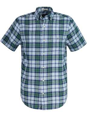 Gant Shirts Gant - Cotton/Linen Check Green Short Sleeve Shirt