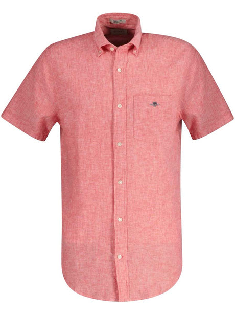 Gant Shirts Gant - Cotton/Linen Red Short Sleeve Shirt