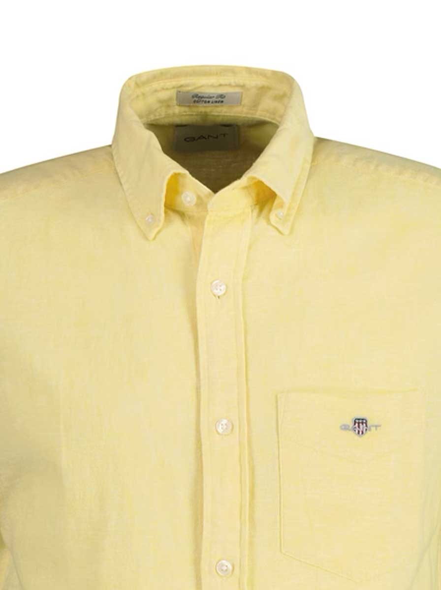 Gant Shirts Gant - Cotton/Linen Yellow Short Sleeve Shirt