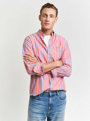 Gant Shirts Gant - Striped Poplin Brick Red Shirt