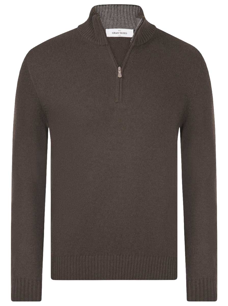 Gran Sasso Knitwear & Jumpers Gran Sasso -  2 Ply Cashmere/Wool 1/4 Zip Brown Jumper