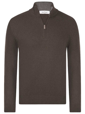 Gran Sasso Knitwear & Jumpers Gran Sasso -  2 Ply Cashmere/Wool 1/4 Zip Brown Jumper