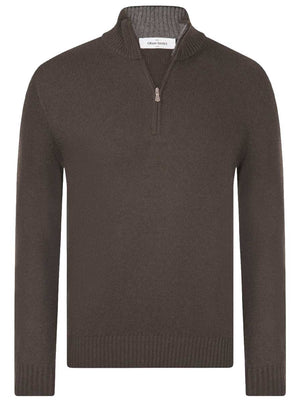 Gran Sasso Knitwear & Jumpers Gran Sasso -  2 Ply Cashmere/Wool 1/4 Zip Brown Jumper