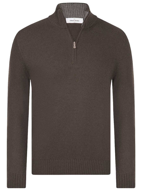Gran Sasso Knitwear & Jumpers Gran Sasso -  2 Ply Cashmere/Wool 1/4 Zip Brown Jumper