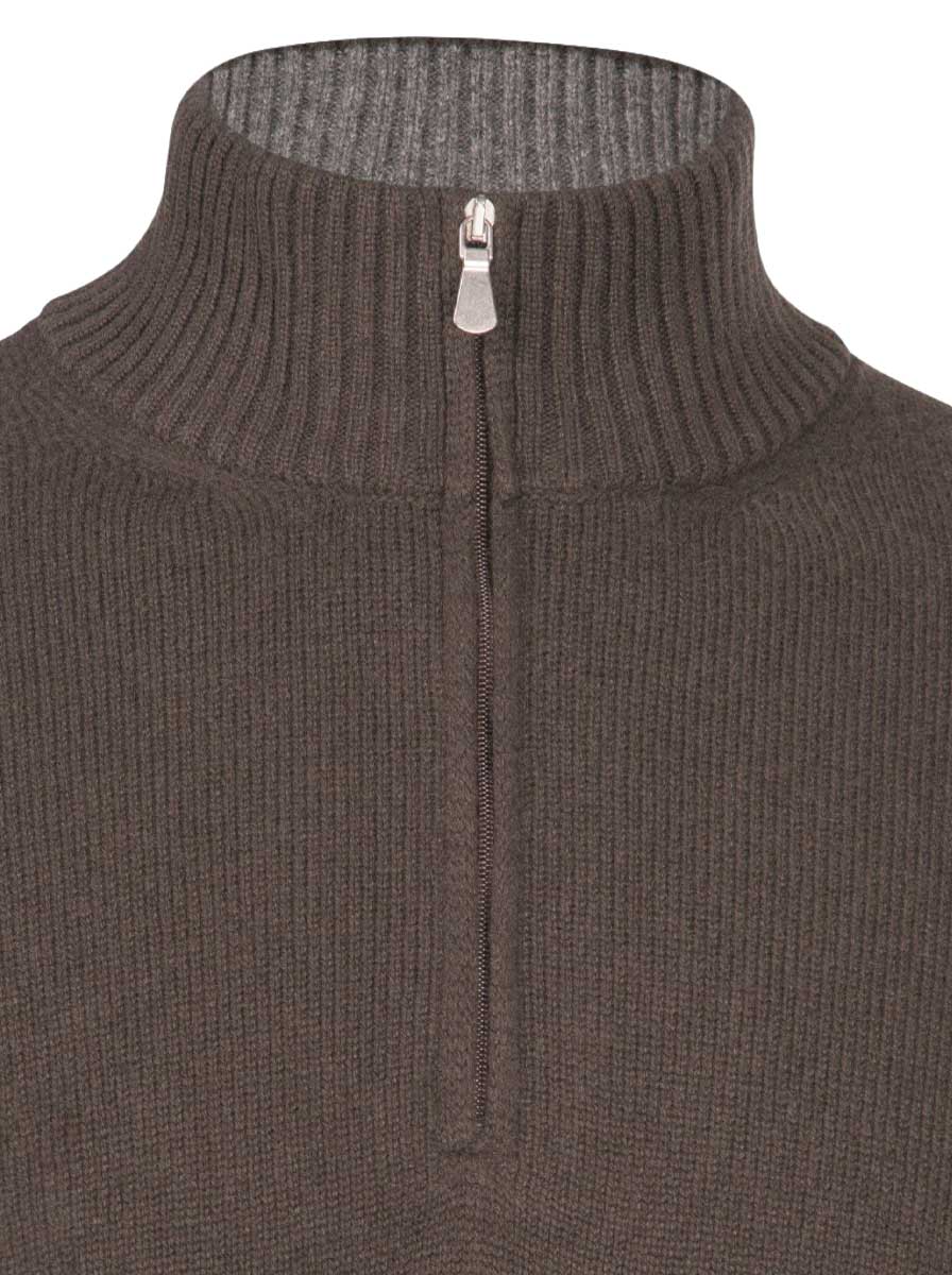Gran Sasso Knitwear & Jumpers Gran Sasso -  2 Ply Cashmere/Wool 1/4 Zip Brown Jumper