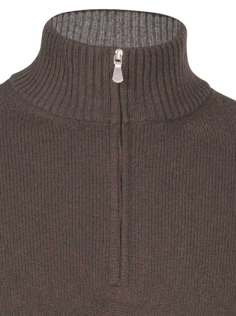 Gran Sasso Knitwear & Jumpers Gran Sasso -  2 Ply Cashmere/Wool 1/4 Zip Brown Jumper