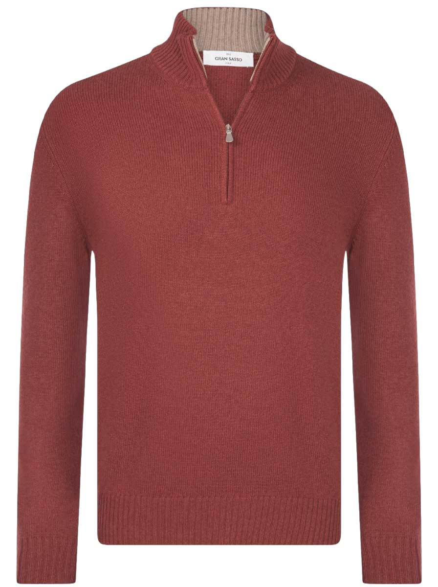 Gran Sasso Knitwear & Jumpers Gran Sasso -  2 Ply Cashmere/Wool 1/4 Zip Burgundy Jumper