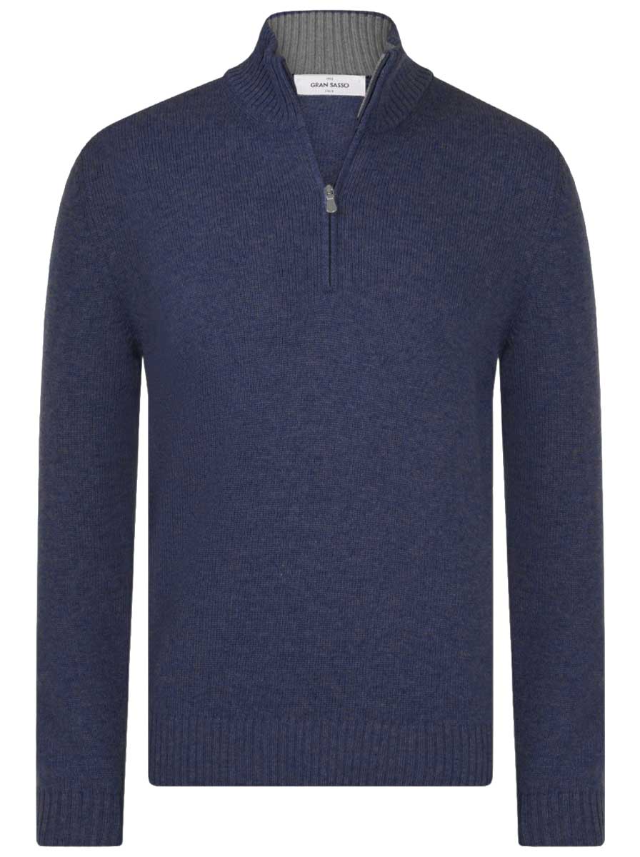 Gran Sasso Knitwear & Jumpers Gran Sasso -  2 Ply Cashmere/Wool 1/4 Zip Dark Blue Jumper