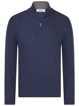 Gran Sasso Knitwear & Jumpers Gran Sasso -  2 Ply Cashmere/Wool 1/4 Zip Dark Blue Jumper