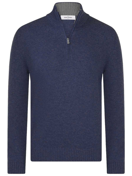 Gran Sasso Knitwear & Jumpers Gran Sasso -  2 Ply Cashmere/Wool 1/4 Zip Dark Blue Jumper
