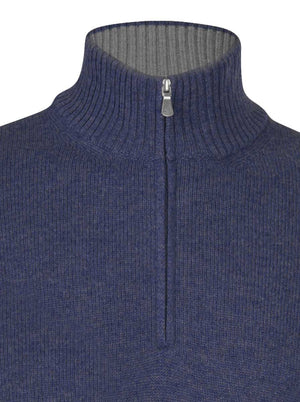 Gran Sasso Knitwear & Jumpers Gran Sasso -  2 Ply Cashmere/Wool 1/4 Zip Dark Blue Jumper