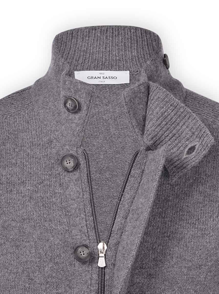 Gran Sasso Knitwear & Jumpers Gran Sasso - Button & Zip Front Cardigan w/ Collar Tab 223